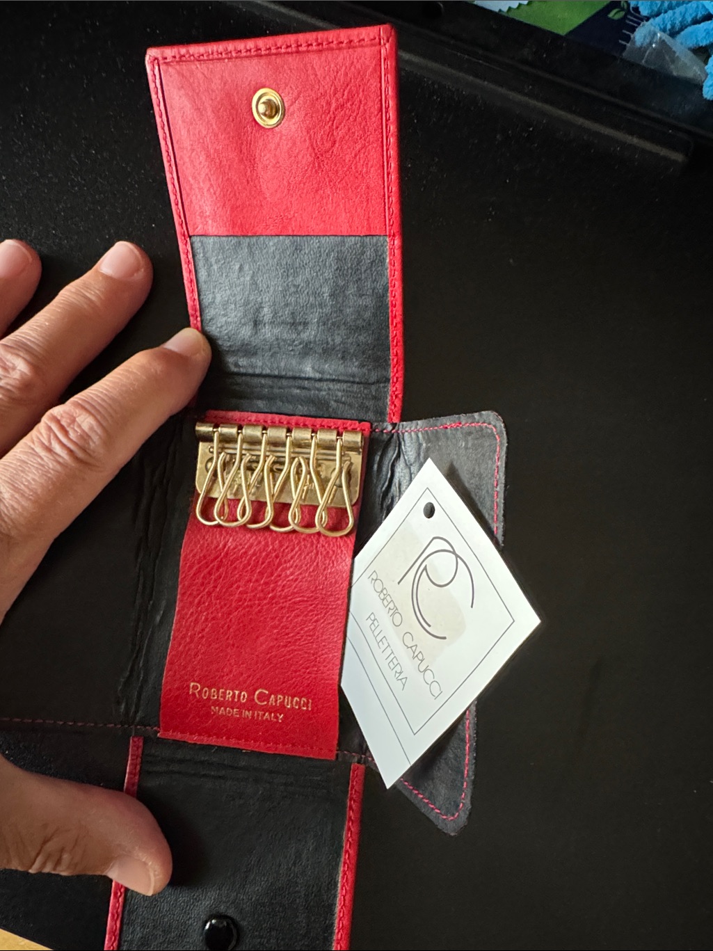 Italian Red Leather Key Card Holder With Gold Hardware Italian Red Leather Key Card Holder With Gold Hardware